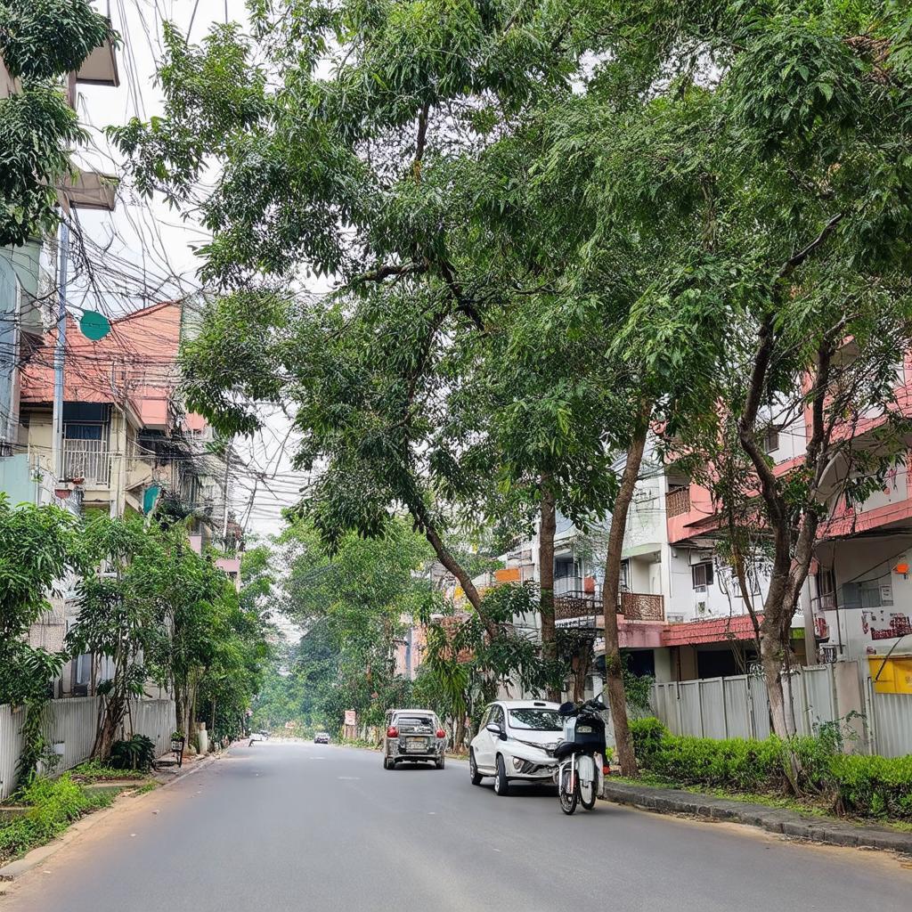 Khung cảnh quanh ngõ 537 Bát Khối và chung cư CT2A Thạch Bàn, khu vực sống xanh mát